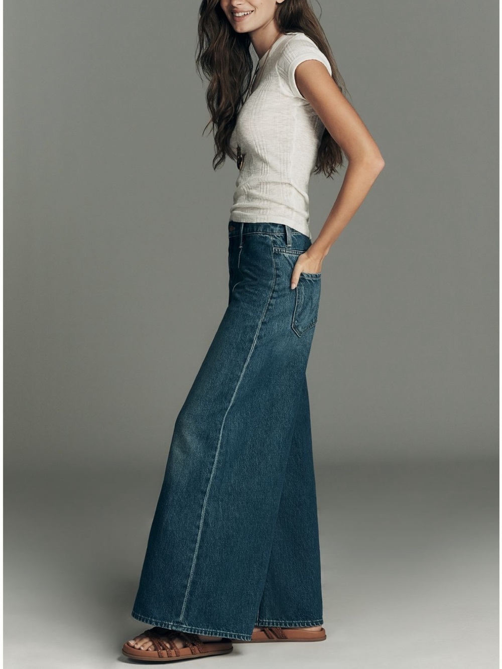 MOTHER LUNCH LINE FLOOD HIGH RISE WIDE LEG JEANS ON TAP - Picture 3 of 4